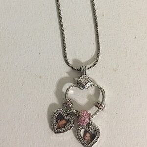 Heart-Shaped Silver and Pink Photo Locket Necklace Brighton